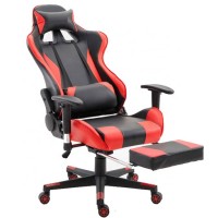 Racing style PU leather gaming chair with retractable footrest